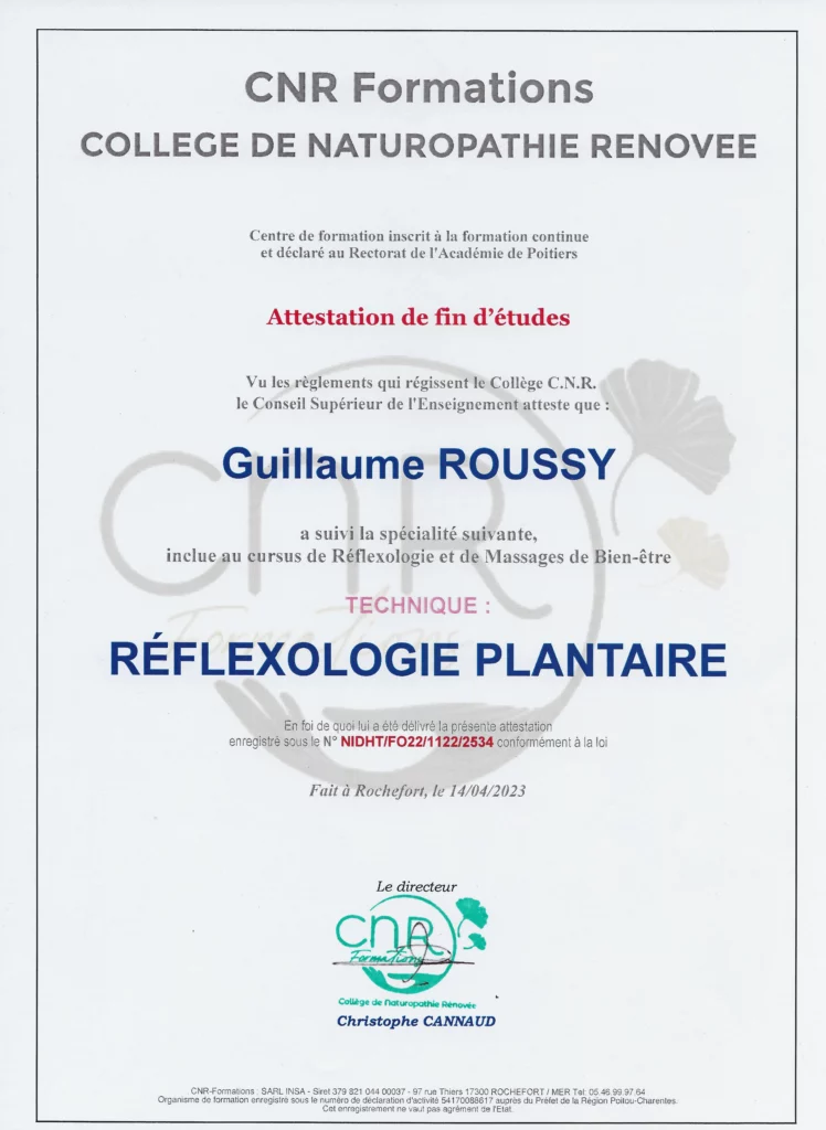 Diplôme certification réflexologie plantaire massage bien-être